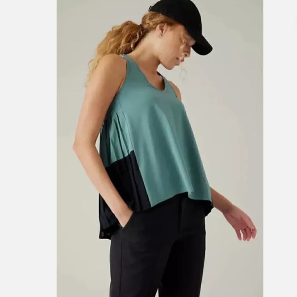 ATHLETA Swing Forward Pleated Light Packable Tank Deep Ocean Teal #533051 RT$109